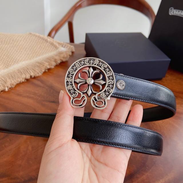 210 -- Chrome Hearts Belt. Mini horseshoe cross brass hardware plated with 925 s