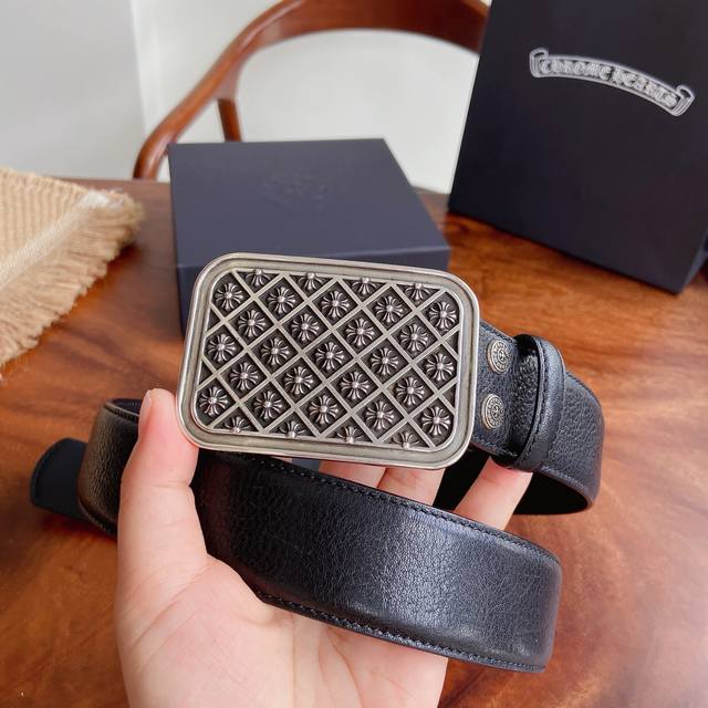 290 -- Chrome Hearts Belt. Features rectangular diamond-patterned brass hardware