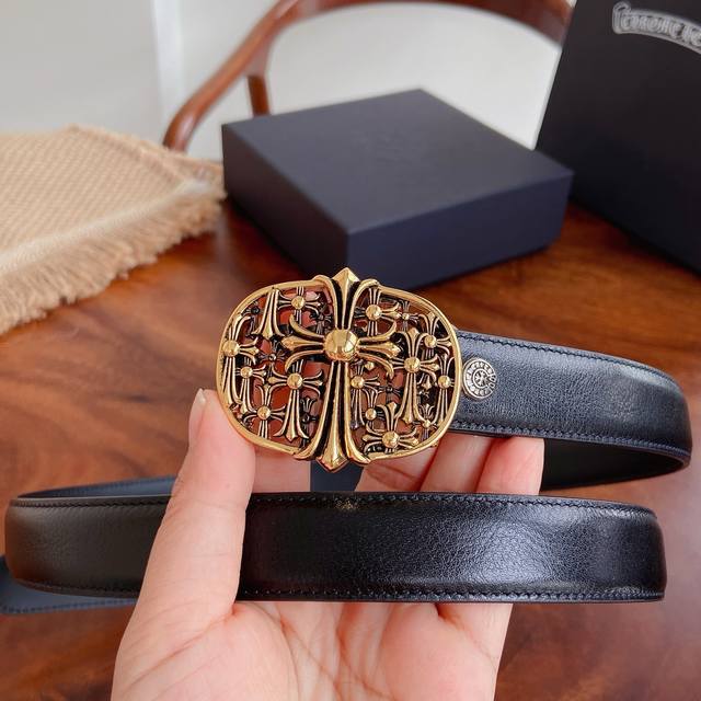 210 -- Chrome Hearts Belt. Mini tomb-style detachable brass hardware plated with