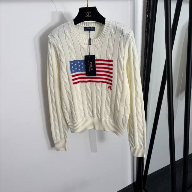 p140 Style No. 20264870 Ralph Lauren American Flag Pullover Long-Sleeve Cable Kn