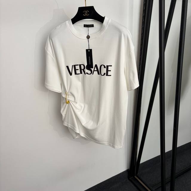 p130 Style No. 20264867 Versac* New Letter Print Medusa Metal Pin Ruffled Waist