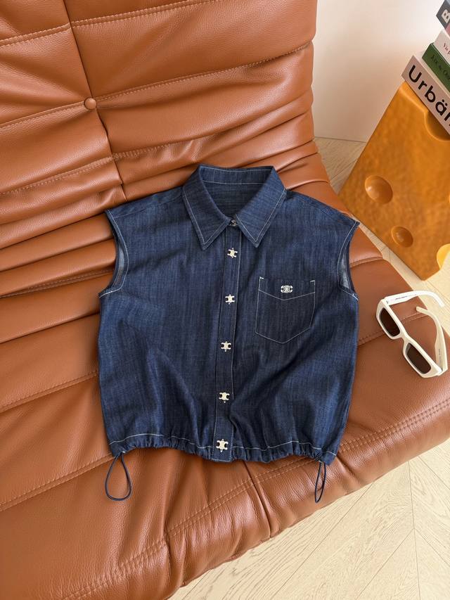 Relaxed Summer Denim Style 26Ss Arc de Triomphe Embroidered Wide-Shoulder Denim