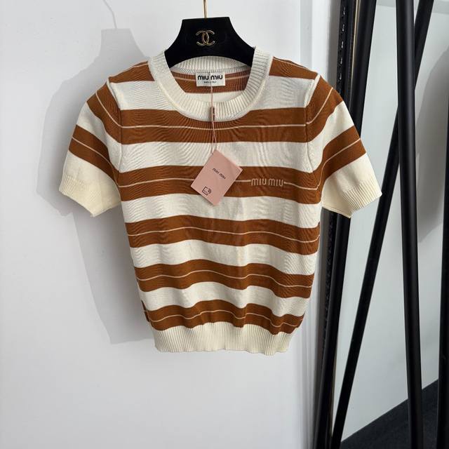 p100 Style No. 20264835 Miumi* New Logo Letter Color Block Striped Short-Sleeve