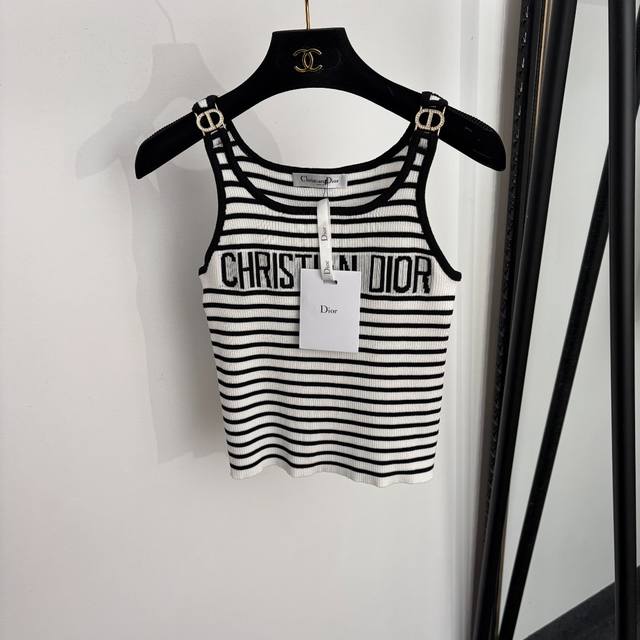 p130 Style No. 20264829 Dio* New Rhinestone Metal Buckle Logo Striped Knit Vest,