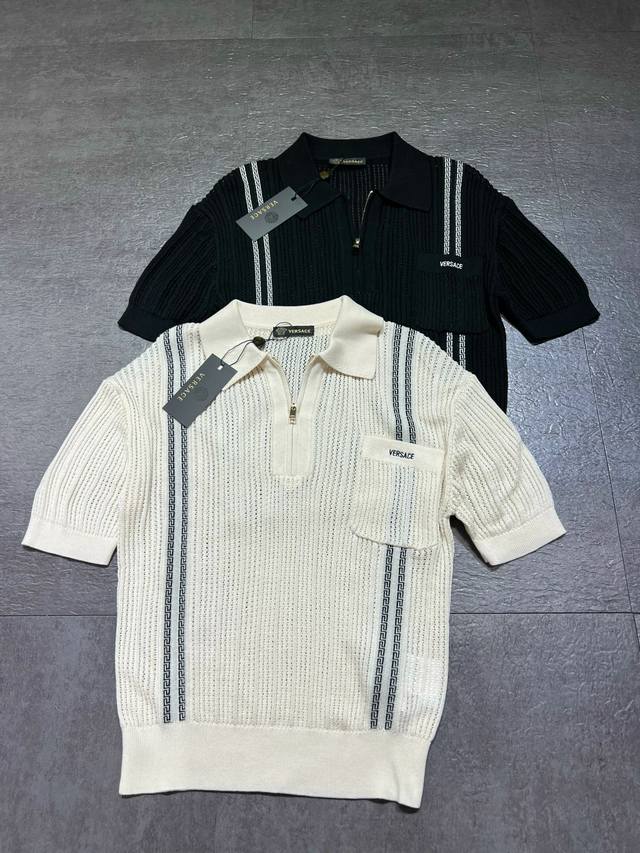 260Versac** Versace polo shirt, cotton knit, Greca pattern, Medusa accessory, no