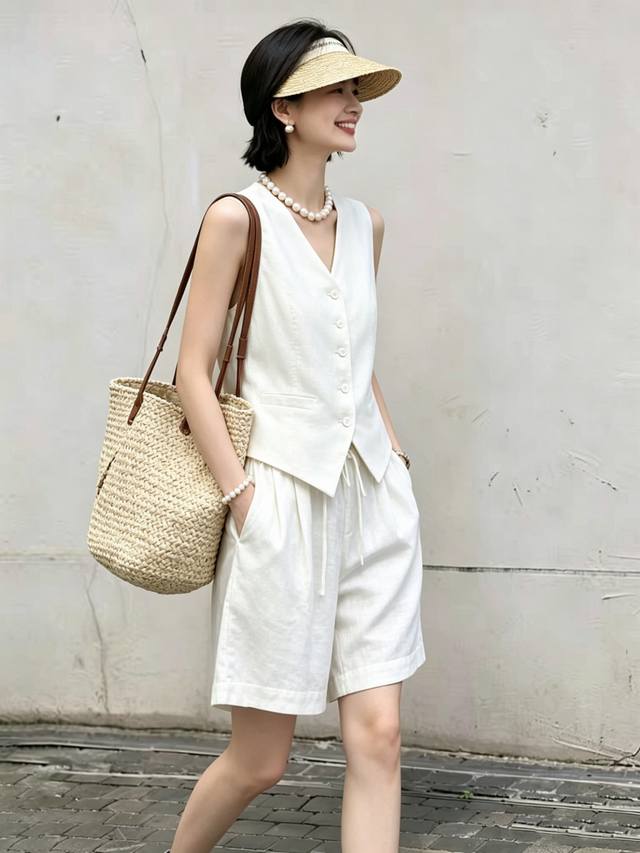 p420 Linen Vest and Shorts Set, Top alone p270, Shorts alone p240, available in