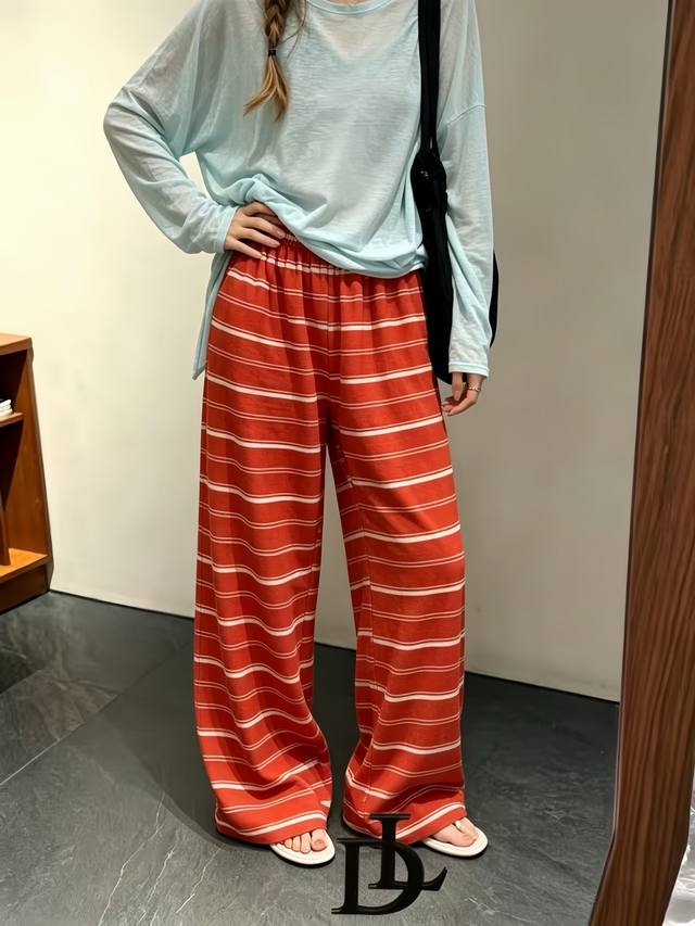 p400 Incredibly popular high-quality, relaxed-fit pure linen striped wide-leg pa