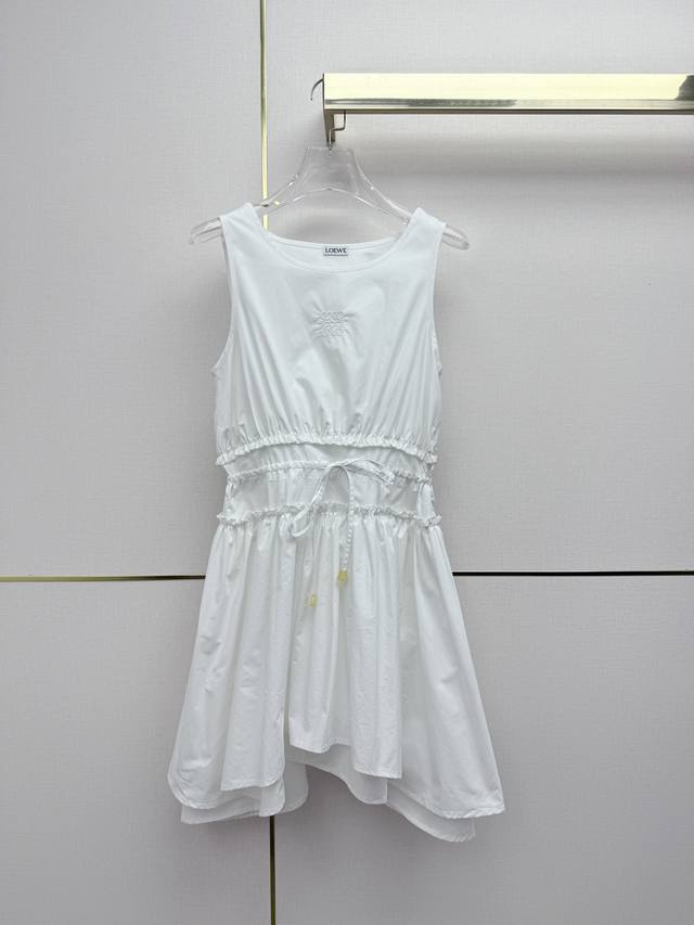 Loew* 26Ss New Sleeveless Dress with Drawstring Elastic Waist, Gathered Skirt, H