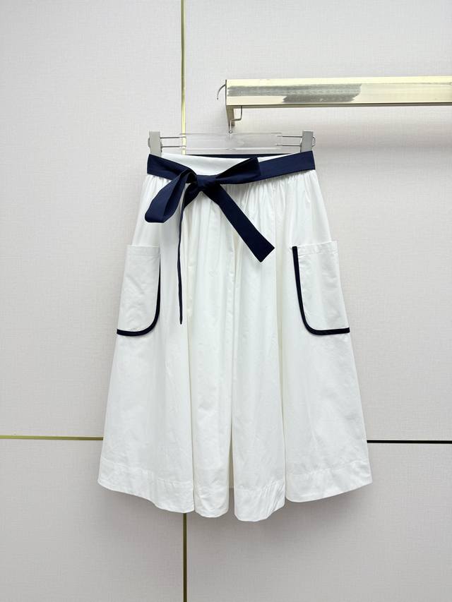 prad* 26Ss New Color-Blocked Trim Skirt with Belt, High-Quality Solid Color, Thr