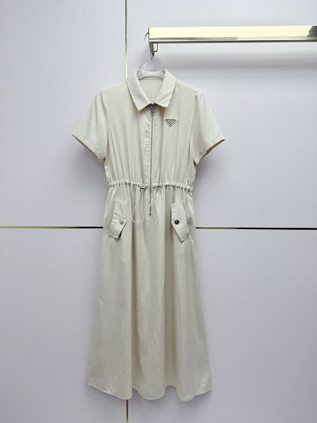 prad* 26Ss New Lapel Zipper Dress with Classic Triangle Logo Decoration and Draw