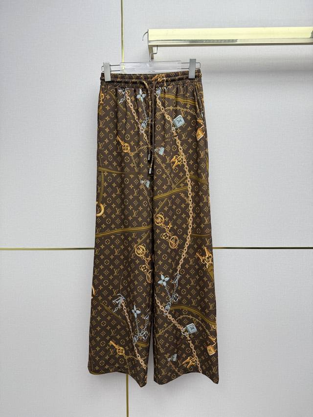 Louis Vuitto* 26Ss New Wide-Leg Pants with Chain Monogram Print, Gentle and Neut