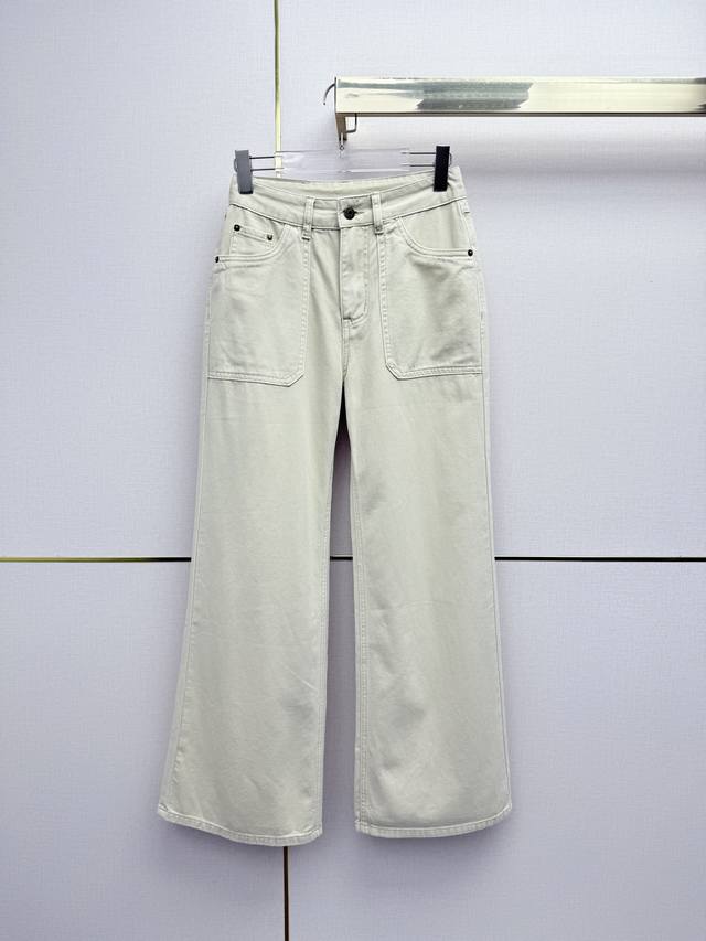Miumi* 26Ss New Denim Wide-Leg Pants in light blue and off-white are absolutely