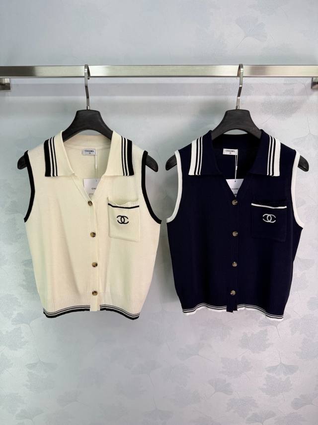 p160 Ch*26 Spring/Summer New Sleeveless Knit Vest with Lapel Collar. A touch of