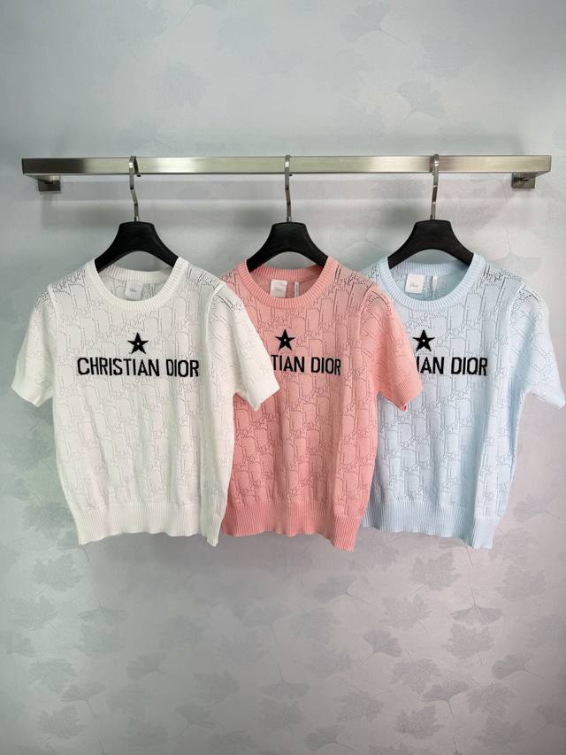 p180 Dio*26 Spring/Summer New Arrival Letter Jacquard Knit Short-Sleeve T-Shirt.