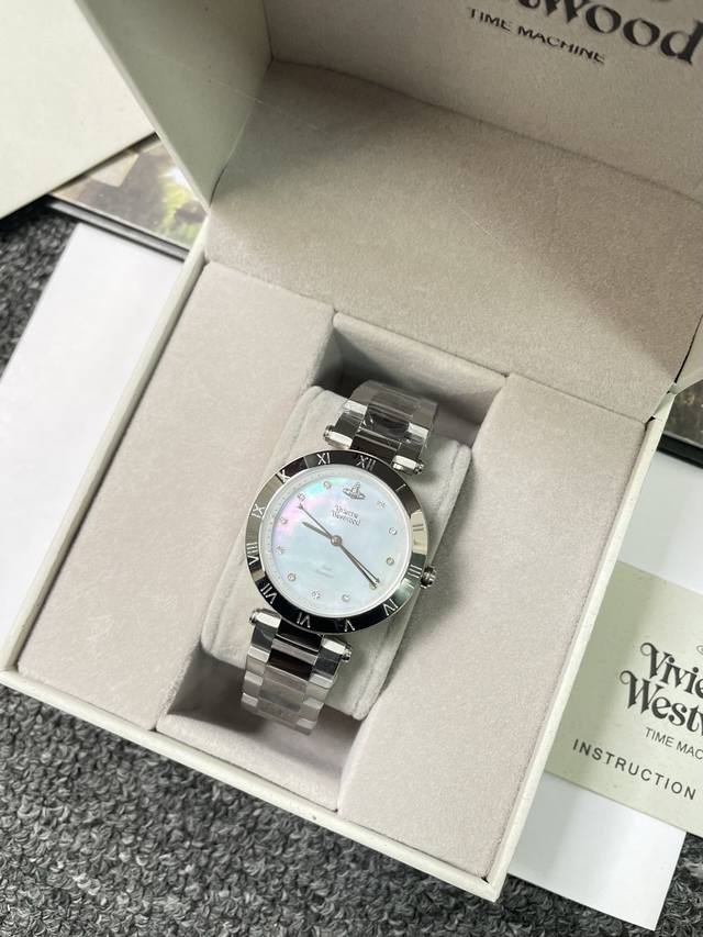 p340 Vivienne Westwood Minimalist Elegance Series Watch: Mother-of-pearl dial, q