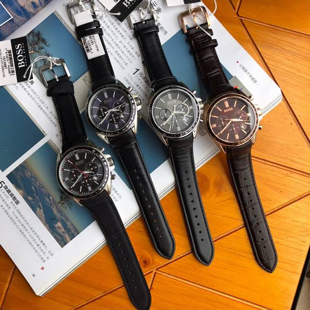 p490。四色真皮劳力士圈口 六针计时表正品工厂p流出Hugo Boss 新款 316精钢，进口机芯 原装机 小秒计时！百分百防水！夏天游泳不愁没手表戴[机智]