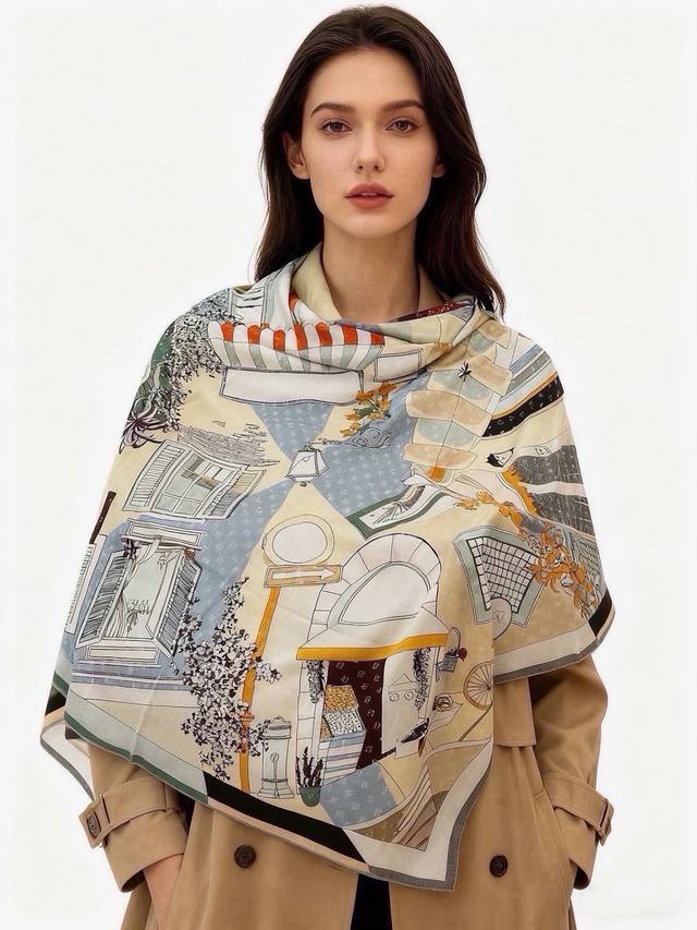 p270 Fendi square scarf in velvet. Featuring a custom "Walking Around Rome" patt