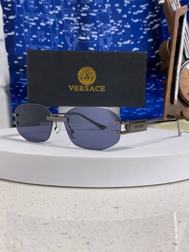 p100 Versace 2026 New Metal Polygonal Frameless Sunglasses for Women, Fashionabl