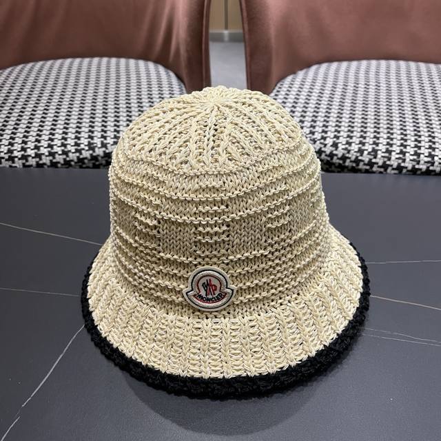p80 Moncler 蒙口 韩版镂空钩针渔夫帽女2026新款春夏显脸小针织草帽韩版百搭遮阳帽