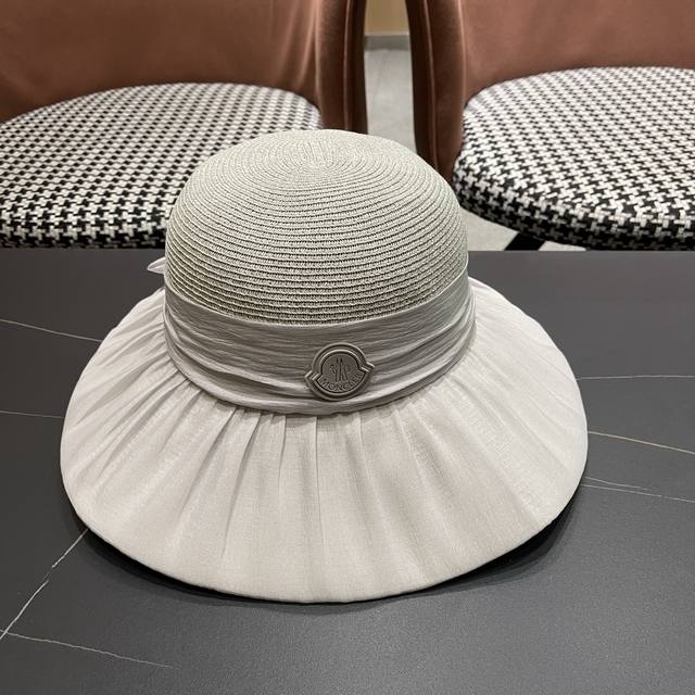 p80 Moncler 蒙口 春夏大帽檐防晒遮阳帽新款蝴蝶结网纱韩版优雅气质渔夫帽夏季草帽