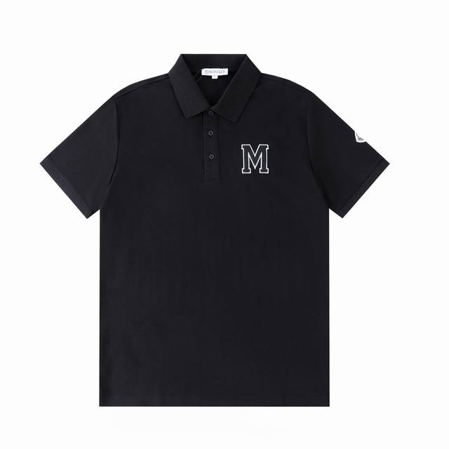 110 Moncler M-letter embroidered solid color simple polo shirt. Upgraded design,