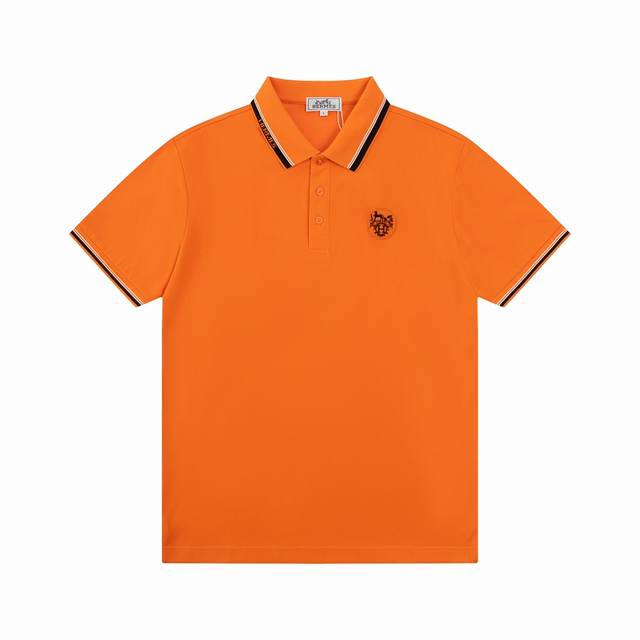 p110, 2025 New Hermes Autumn/Summer Polo Shirt, Men's Stylish Color-Blocked Coll