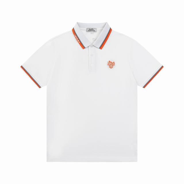 p110, 2025 New Hermes Autumn/Summer Polo Shirt, Men's Stylish Color-Blocked Coll
