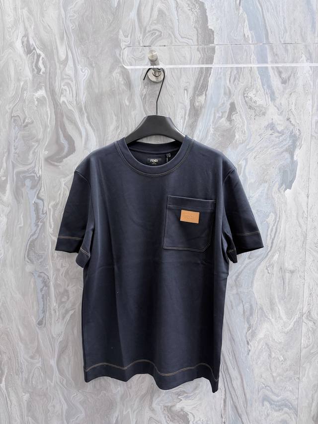 150Fend1 26 New Standard Fit Short-Sleeve Crew Neck T-Shirt. Dark blue pure cott 150Fend1 26 New Standard Fit Short-Sleeve Crew Neck T-Shirt. Dark blue pure cott