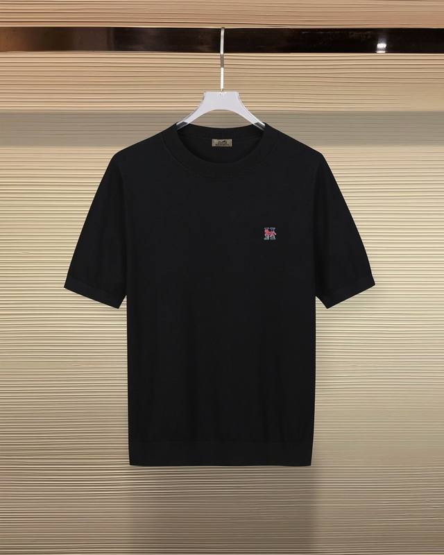 130 Hermes* Classic Style Short-Sleeve Knit T-Shirt with High-Frequency Hot-Plat