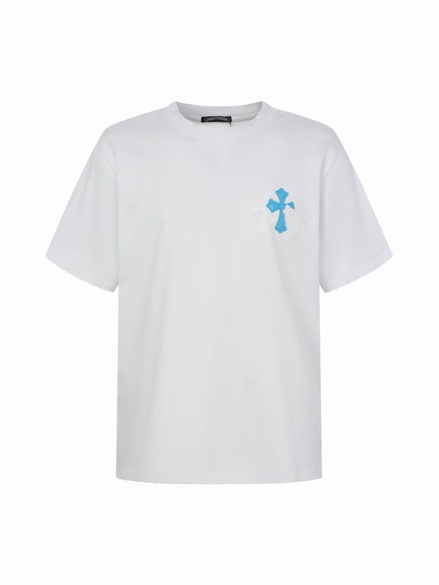 p160 Ch Chrome Hearts 2026 New Ice Blue Color Block Cross Leather Patch Short-Sl