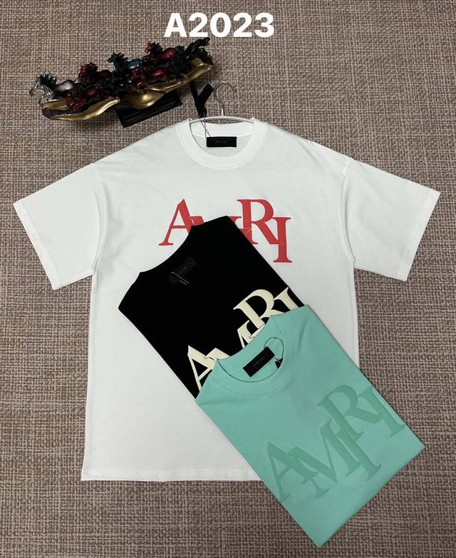 p100 Amiri 260g Crew Neck Short Sleeve T-Shirt Brand Logo Printing Official High