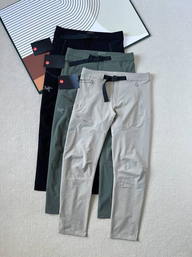 Available at ?170. Arcteryx Gamma Ss25 pants with embroidered logo, windproof an