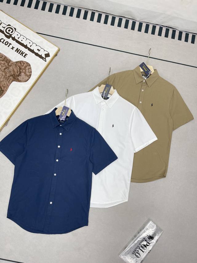 130 Ralph Lauren Polo Oxford Solid Color Collar Single-Breasted Short-Sleeve Shi