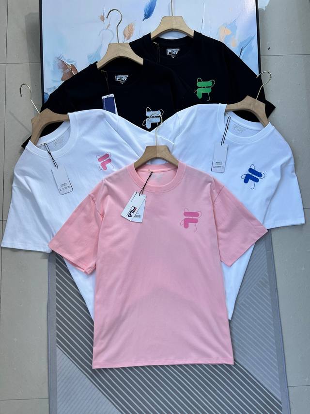 p80 Fila Fusion Unisex Couple Knitted Short-Sleeve Shirt 2025 Summer New Loose C