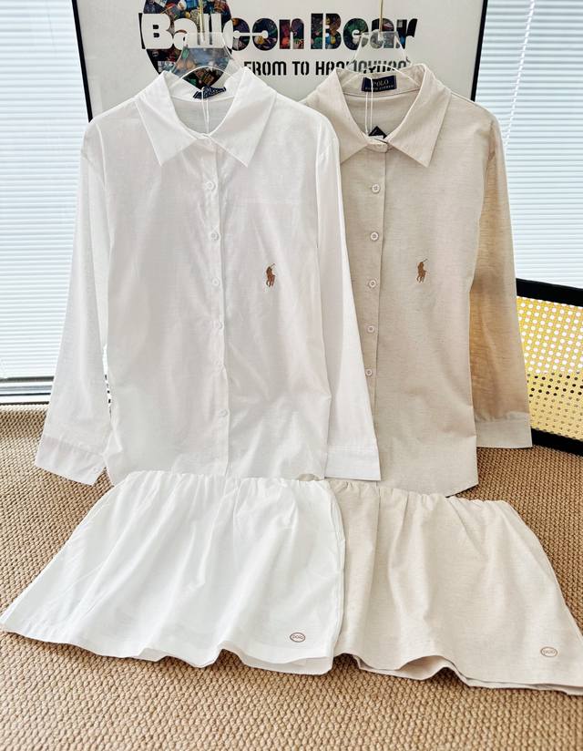 价格p：￥p160 品名： * 拉夫老钱衬衫短裙氧气套装 尺码：M.L 颜色：白色 燕麦 白衬衫永远的神！褪去繁杂的纯粹白，极简高级，百搭不出错。燕麦经