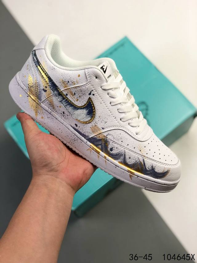 330 定制球鞋！Nike Court Vision 1 逐浪 金痕 海浪 夏日 礼遇 潮流 国风 手绘 Nm 个性 复古 高街 学院 耐磨 休闲板鞋 Id