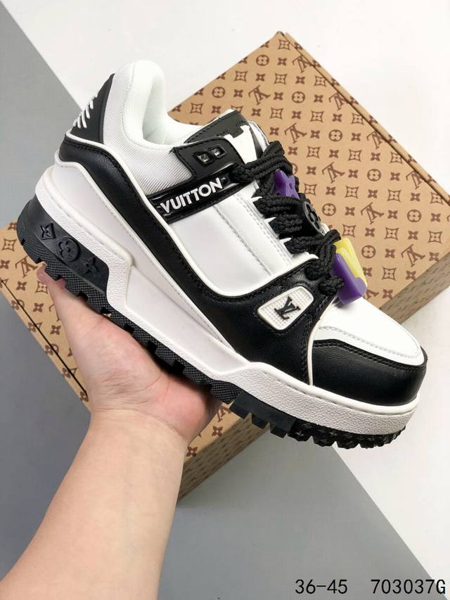 220 Lv路易威登Louis Vuitton Trainer Sneaker Low 厚底增高 休闲运动文化百搭板鞋 Id：703037G