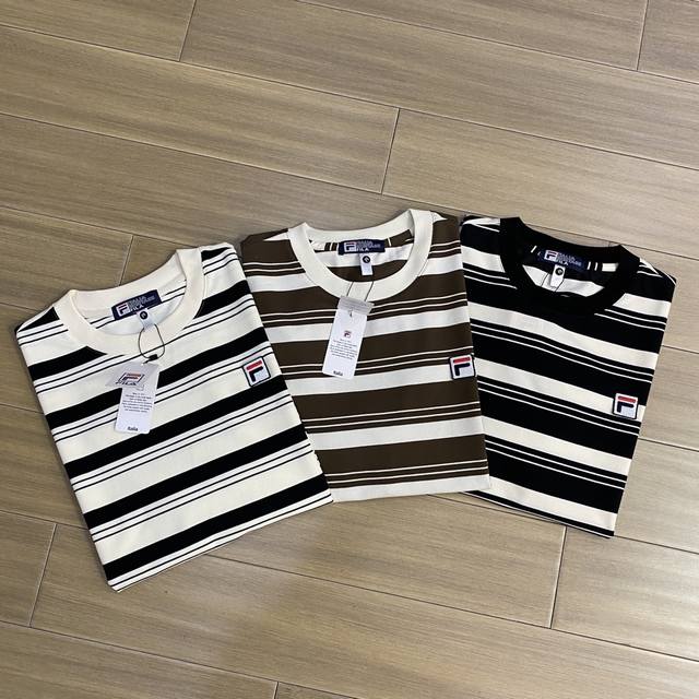 p120 Fila Official Men's Short-Sleeve Summer New Basic Simple Casual Striped Sho