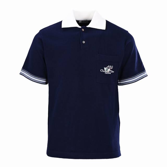 本地自取230 Dior迪奥Cd 铃兰刺绣口袋针织短袖polo衫 正品15500购入，定染40支精梳棉纱双股纱线，采用进口 Stoll 14针织机，毛料提花