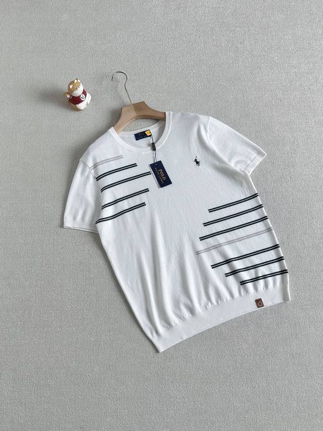 p180 拉夫劳伦 Ralph Lauren26新款彩条纯色高密高弹圆领针织衫短袖T恤 经典拉夫刺绣Logo 轻奢通勤休闲针织衫、甄选进口优质棉线面料。纹理