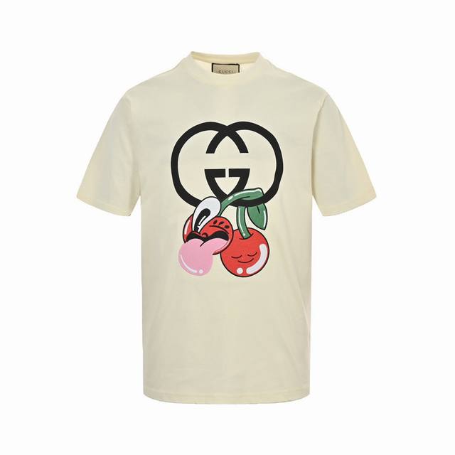 本地自取:160 Gucci 古驰 24Ss 樱桃刺绣短袖 面料：规格采用实打实240G 100%纯棉 针织内的兰博基尼，定织定染！属于高敏感特殊色 我们对