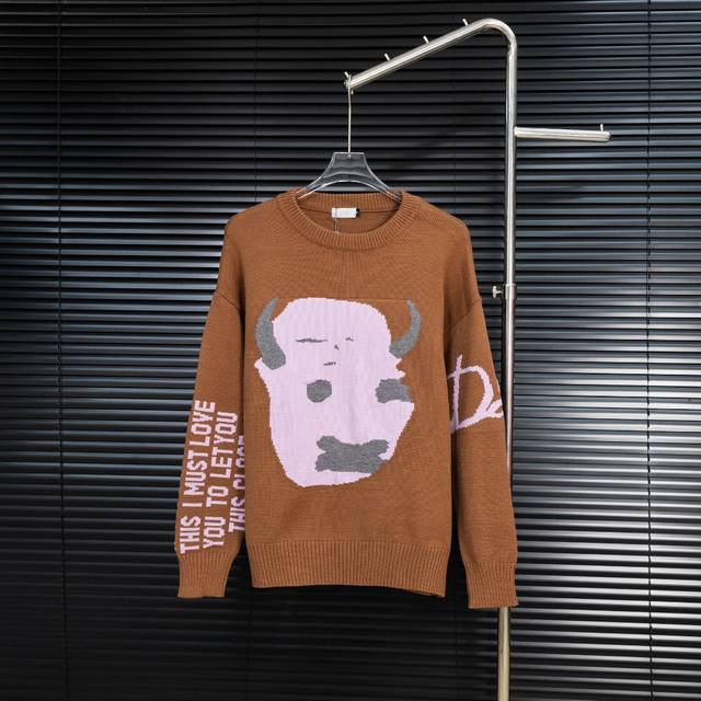 220 Style: Dior Hollow Out Bull Head Knit Sweater Size: S-XL Fabric: Wool Blend