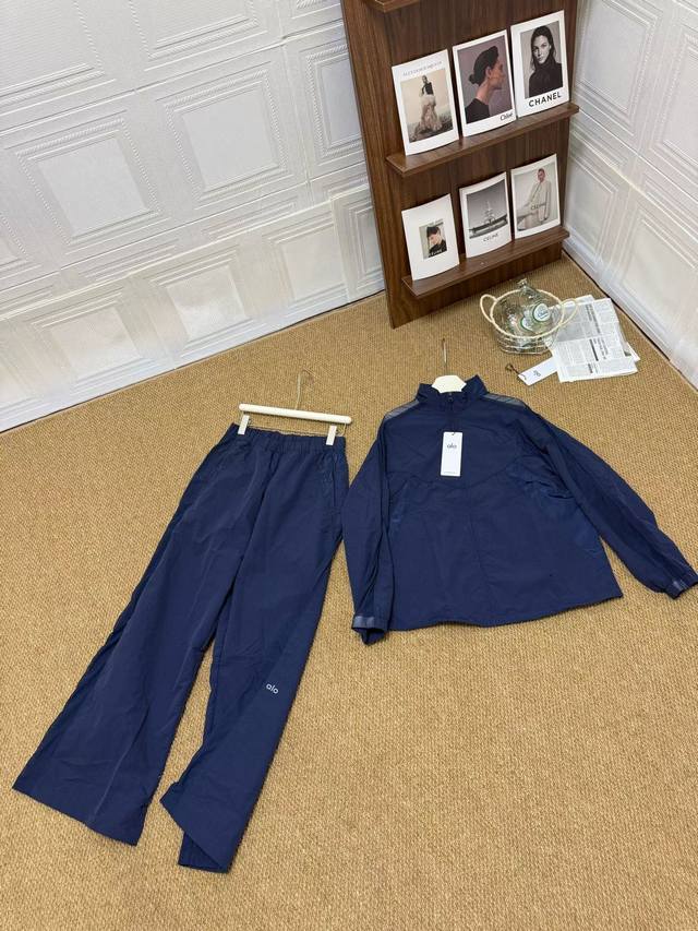 Alo New Mesh Panel Thin Sports Suit Black, White and Blue Sml XL Pants 180 Jacke