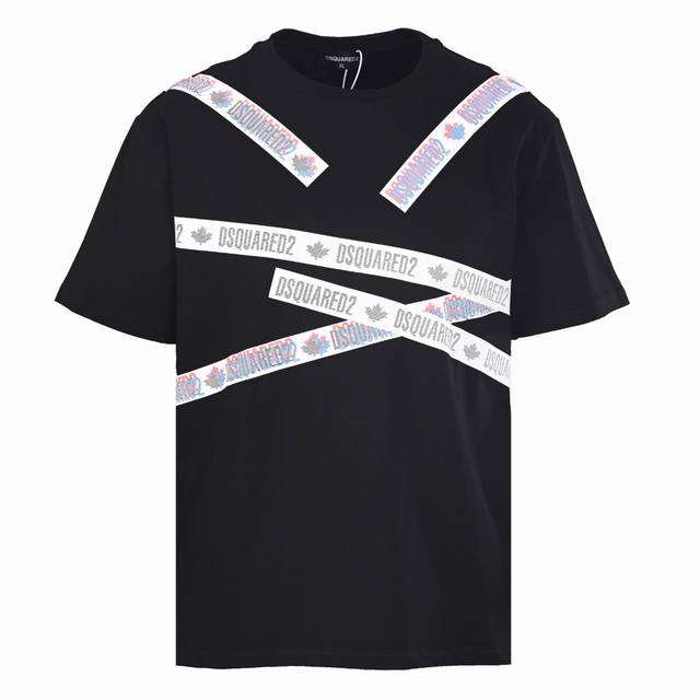80#A027 Dsquared2 Cross-Webbing All-over Logo Short-Sleeve T-Shirt D2 Iconic Cro