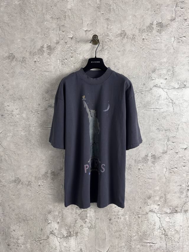 Balenciaga Statue of Liberty Short-Sleeve T-Shirt P110 Color: Wax Blue Size: Xs-