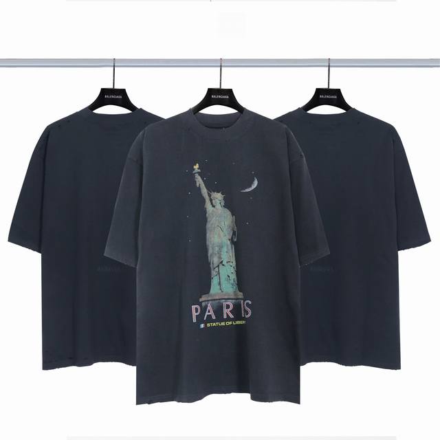 Balenciaga Statue of Liberty Short-Sleeve T-Shirt P110 Color: Wax Blue Size: Xs-