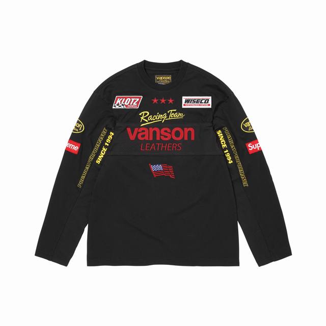 S500p200 Sup X Vanson Leathers 联名款 Ss26 Top 针织网眼拼接刺绣Logo长袖T恤 全身刺绣工艺 网眼拼接 颜色：黑