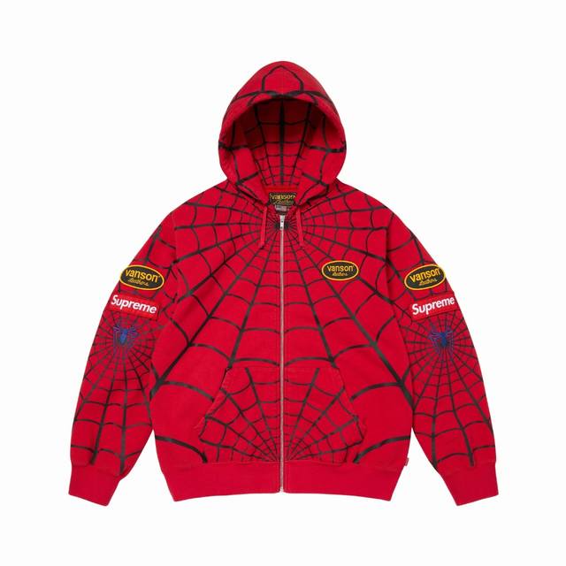 S510p280 Sup × Vanson Leathers X Spider-Man 联名款 Ss26 Week14 Zip Up Hooded Sweat