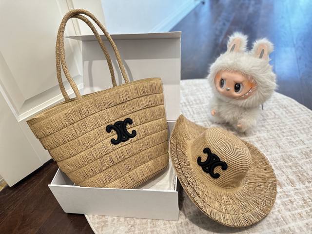 p160 A set of hats and bags, no box. Celine straw woven style, a hot seller. Alt