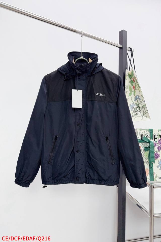 p360 Q216 Celine Small Label Embroidered Color Block Hooded Zipper In Stock S-XL